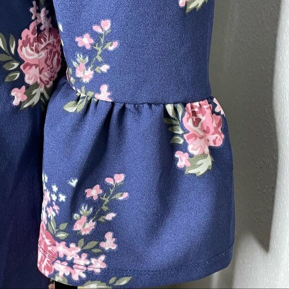 NWT Hot Gal 3/4 Sleeve Floral Mini Dress Navy Blue With Pink White Flowers Large - Picture 3 of 11